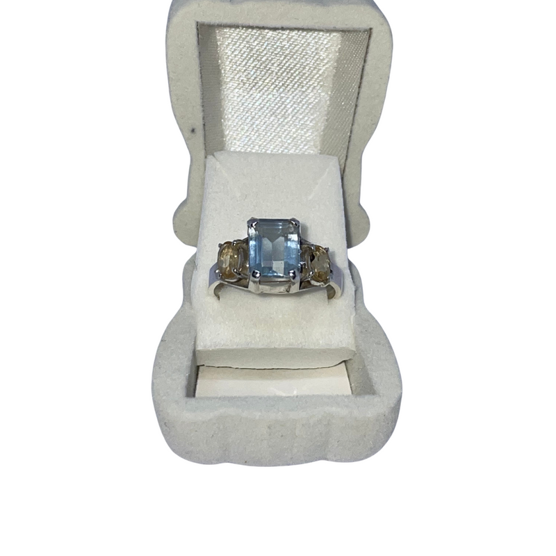Anel com topázio azul e topázio imperial - Prata 925